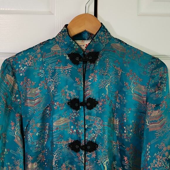 Vintage Peony Brand Shanghai China Robe Coat Size Med Satin Pankou Knot Button - Picture 9 of 11